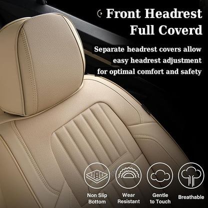 Coverado Beige Nappa Leather Car Seat Covers, Universal Fit Front Seats, 2-Pack Waterproof Seat Covers, Perforated Faux Leather, Compatible with Most Cars Trucks