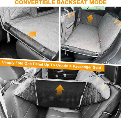 Dog Car Seat Cover for Back Seat, Hard Bottom Back Seat Extender for Dogs, Waterproof Car Hammock, Backseat Bed and Car Seat Protector, Nonslip Fit for Cars, SUVs, Trucks, 52 x 25 in, Gray
