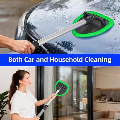 Windshield Cleaner Tool with Extendable Aluminum Handle (Up to 19.7"), Streak-Free Auto Glass Cleaning Kit with 4 Thick Microfiber Pads & Spray Bottle, Inside Window Defogger Accessories