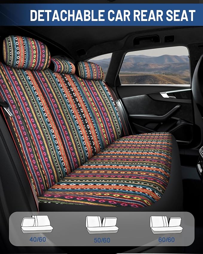 Baja Saddle Blanket Car Seat Covers Front Set, Washable Breathable Striped Woven Cloth Seat Covers for Cars, SUV, Truck, Airbag Compatible(Orange)