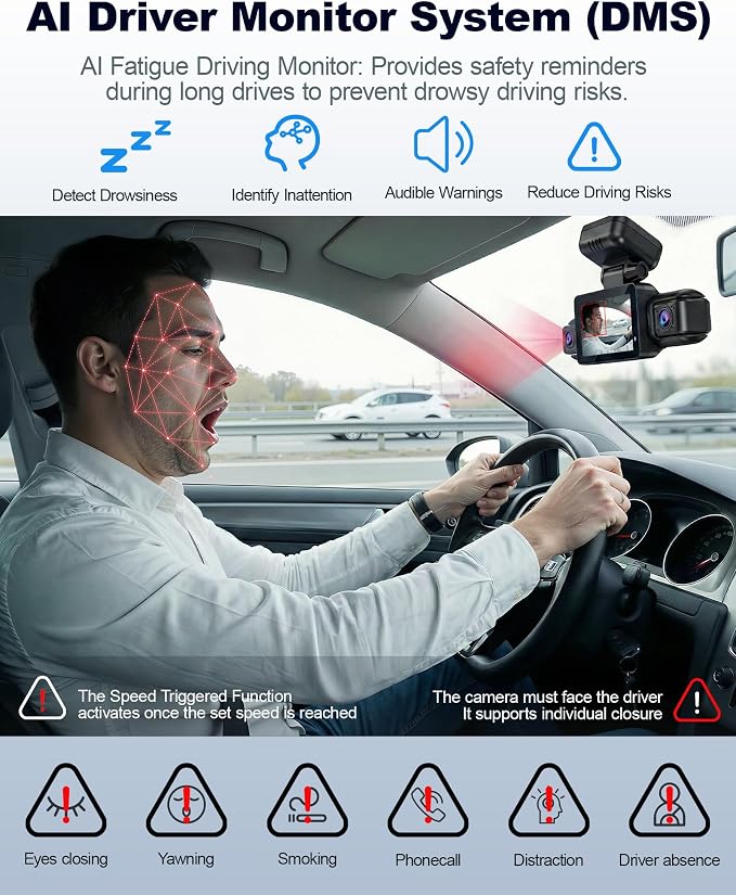 4K STARVIS 2 Dash Cam Front Rear, 5.8GHz WiFi 20MB/s Download, Free 64GB Card, 4 Channel 360° Dash Camera, 3" Touch Screen, AI Driver Monitor System, WDR Night Vision,HDR GPS,24H Parking Mode(N300Pro)