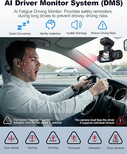 4K STARVIS 2 Dash Cam Front Rear, 5.8GHz WiFi 20MB/s Download, Free 64GB Card, 4 Channel 360° Dash Camera, 3" Touch Screen, AI Driver Monitor System, WDR Night Vision,HDR GPS,24H Parking Mode(N300Pro)