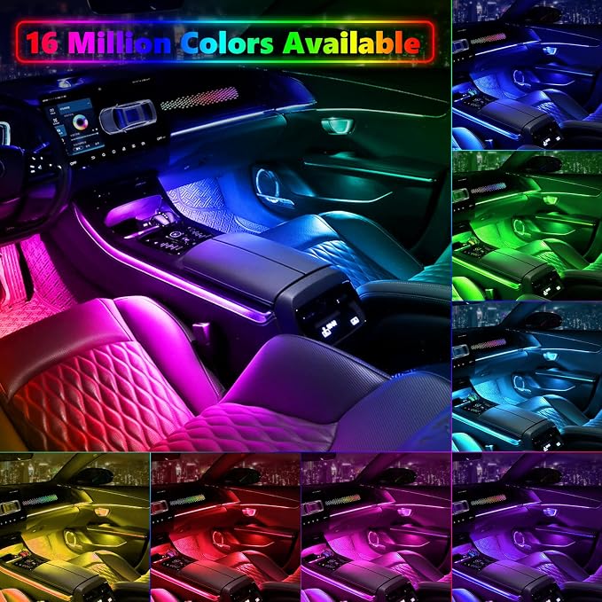AMKI Dreamcolor Acrylic Interior LED Strip Light, Neon Light with Wireless APP Control, 10 in 1 Sub-Control Ambient Light Kit Accessories with DIY and Music Mode, 16 Million Colors