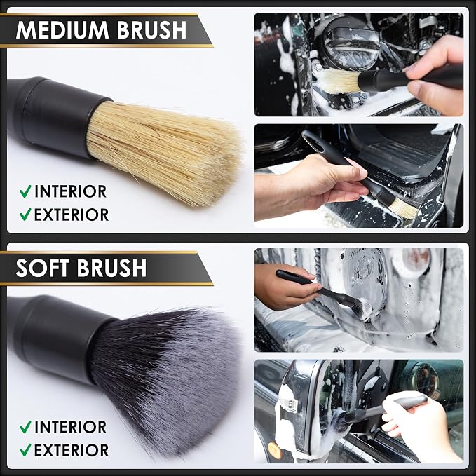 Yours Car Detailing Brush Kit, Interior & Exterior Car Cleaning Brush Set, Auto Detailing Tools for Interior Cleaner, 5 Pack, Black