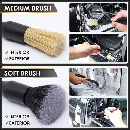 Yours Car Detailing Brush Kit, Interior & Exterior Car Cleaning Brush Set, Auto Detailing Tools for Interior Cleaner, 5 Pack, Black