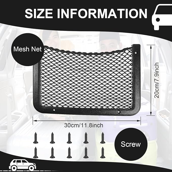 Frienda 2 Pcs Boat Storage Net Bag, ABS Plastic Car Framed Mesh Net Holder, Phone & Cargo Organizer with Screws for Auto, Rv, Boat, Pontoon, Truck Pocket Storage (12 x 8 Inch)