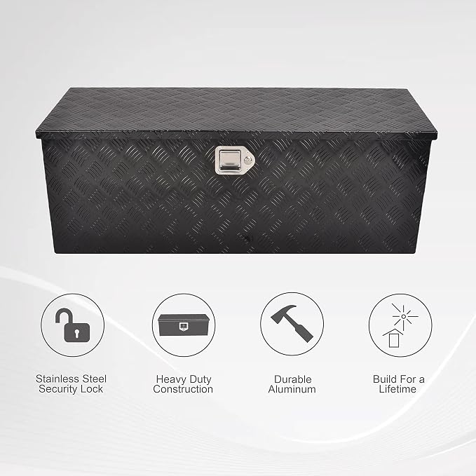 44 Inch Aluminum Heavy Duty Truck Bed Tool Box Underbody Flatbox Truck Car Outdoor Trailer Pickup Toolbox,RV Storage OrganizerTrailer Storage W/Lock & Keys,5 Bar Tread,Black(44"X15"X15")