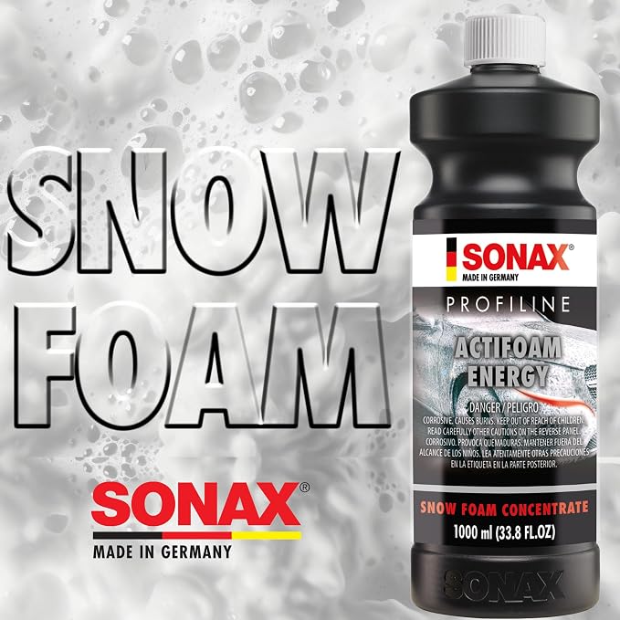 SONAX ActiFoam Energy 618300 | High-Foaming Car Wash Shampoo | Powerful Dirt Removal with Fresh Scent | Safe for All Paint Wax Sealants & Coatings | Use with Foam Cannon or Bucket | 1L (33.8oz)