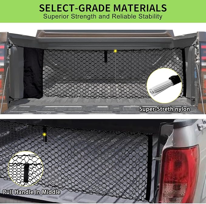 Cargo Net for Pickup Truck Bed, 50 x 17.7 inches, Compatible with Ford F150, F150/F250, Chevy Silverado, GMC Sierra - Upgraded Storage Bag