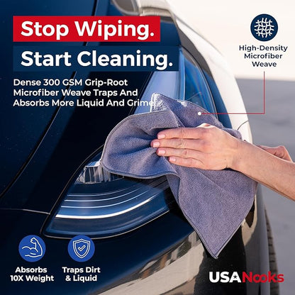 USANOOKS Microfiber Cleaning Cloth Grey - 24 Pcs (12.5"x12.5") - High Performance - 1200 Washes, Ultra Absorbent Microfiber Towel Weave Grime & Liquid for Streak-Free Mirror Shine - Car Washing Cloth