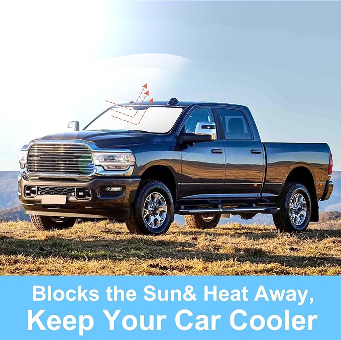 TINGLU Sun Shade for Dodge RAM 2500 3500 2010-2024 2025 2026 Accessories Windshield Sun Shade Window Shade UV Rays Protection Sun Visor Cover with Steering Wheel Sunshade Storage Bag