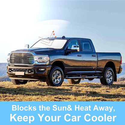TINGLU Sun Shade for Dodge RAM 2500 3500 2010-2024 2025 2026 Accessories Windshield Sun Shade Window Shade UV Rays Protection Sun Visor Cover with Steering Wheel Sunshade Storage Bag