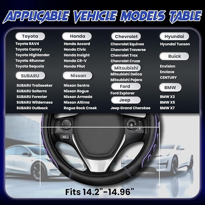 Ventilated Heart-Shaped Steering Wheel Cover with Anti-Slip Leather Grip. Compatible with Ford, Toyota, Honda, Nissan, and Chevrolet Vehicles for 14.5-15.2 inch Round Steering Wheels.