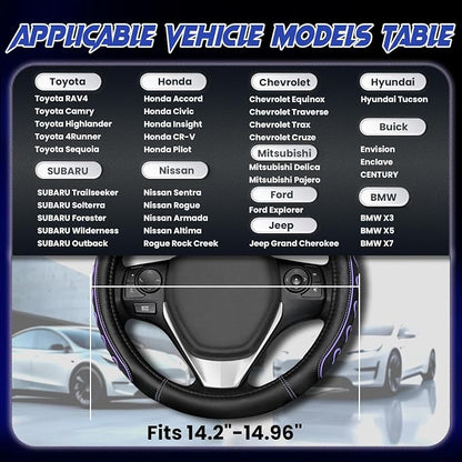 Ventilated Heart-Shaped Steering Wheel Cover with Anti-Slip Leather Grip. Compatible with Ford, Toyota, Honda, Nissan, and Chevrolet Vehicles for 14.5-15.2 inch Round Steering Wheels.