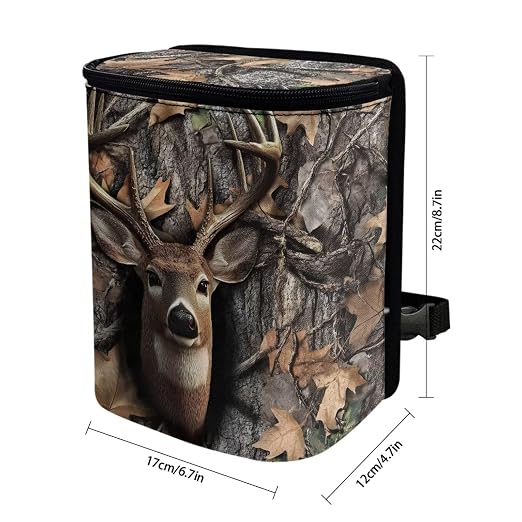 Talayituse Deer Hunting Camo Print Car Trash Can with Lid, Leak Proof Auto Trash Bag Hanging Vehicle Garbage Can Multipurpose Storage Container for Back Seat Road Trip