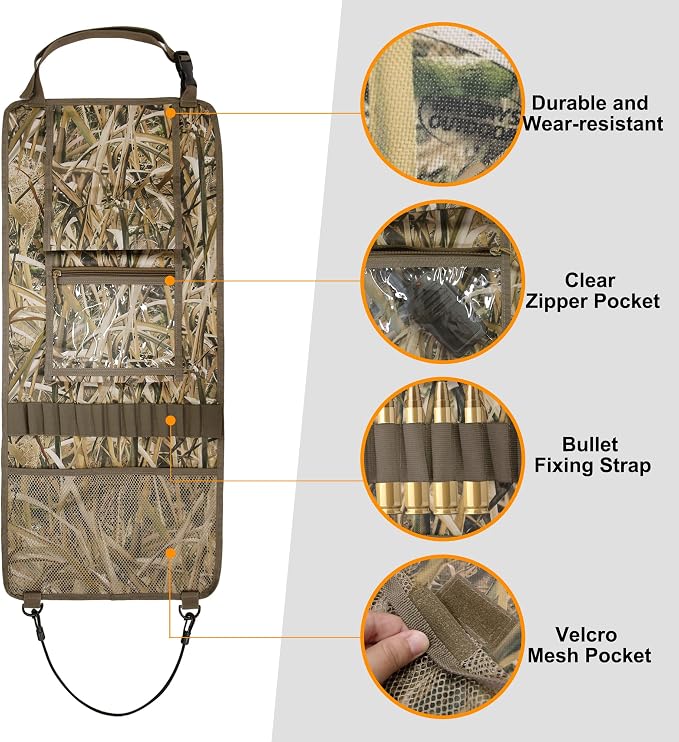 MYDAYS 2 Pack Tactical Seat Back Gun Rack, Camo Front Seat Organizer With Molle Panel Vehicle Holder for Hunting Rifles/Shotguns (Camo2)