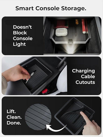 Center Console Organizer Set for Tesla Model Y Juniper (Premium & Performance 2025/26) and Model 3 Highland (All Trims 2024/25/26) – 4PCS Tesla Interior Accessories – Black