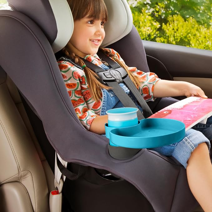 Munchkin Carseat Tray with Miracle 360 Sippy Cup for Toddlers 1-3 - Travel & Road Trip Accessory for Kids, Mess-Free Snacking and Spill Proof Drinking in The Car, Blue