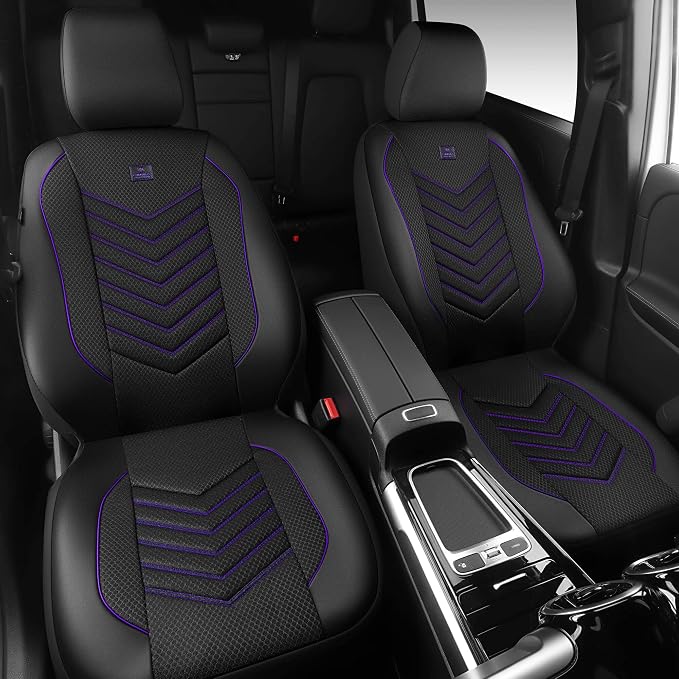 CAR PASS 3D Foam Mesh Leather Car Seat Covers Front Seats, Breathable Front Seat Cover for Cars, Comfortable Universal Fit for SUV Truck Sedan Automotive Anti-Slip Airbag Compatible, Black and Purple