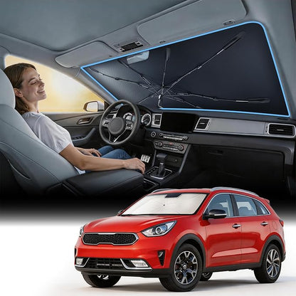 Nmoiss [Vinyl Coating Heat Shield] Windshield Sun Shade Umbrella Custom for Kia NIRO, Protect Car from Sun Rays & Heat Damage Keep Cool and Protect Interior