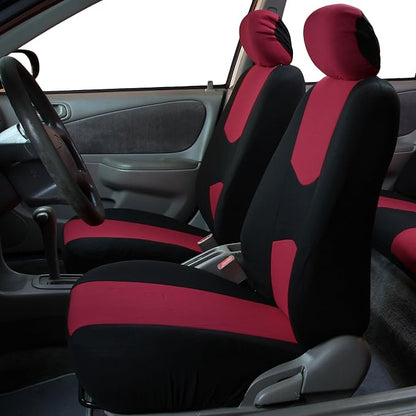 FH Group Flat Cloth Seat Covers Front Seat and Solid Rear Bench Full Set with Gift - Universal Fit for Cars, Trucks & SUVs (Burgundy)