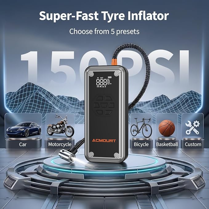 W160 Jump Starter with Air Compressor, 5000A Portable Car Jump Starter 150PSI Tire Inflator/Air Pump, 12V Battery(Up to 9L Gas/8L Diesel Engine) Jump Pack Car Emergency Kit Idea Gift for Man (Silver)