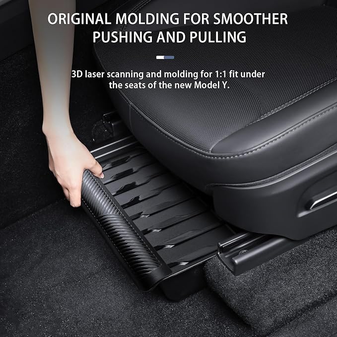 Rear Center Console Storage Organizer for Tesla Model Y Juniper 2025 2026, Under Seat Storage Box with Lid, Black
