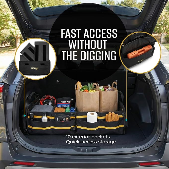 Zioliny Car Trunk Organizer for SUV Large Trunk Storage with Removable Dividers, Heavy Duty Oxford Cargo Holder, Non-Slip Base, Collapsible Storage Box for SUV, Sedan, Truck