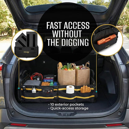 Zioliny Car Trunk Organizer for SUV Large Trunk Storage with Removable Dividers, Heavy Duty Oxford Cargo Holder, Non-Slip Base, Collapsible Storage Box for SUV, Sedan, Truck