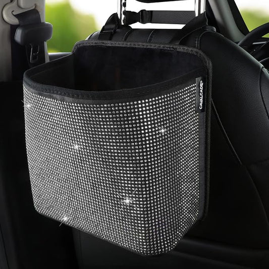 Cavalcade Car Back Seat Organizer, Bling Hanging Pocket, Large Seat Back Travel Caddy Bag, Diamond Trash Bin Garbage Container (White)