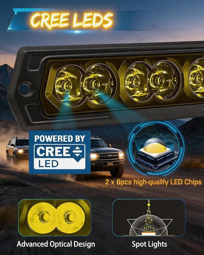 6 Inch Yellow Flush Mount LED Pods Flush Mount Bumper Light Reverse Lights | 2PCS 120W Spot Beam Flush Mount Fog Light with DT Wiring Harness Kit Rear Bumper Driving Backup Lights for 4x4 Offroad Truck