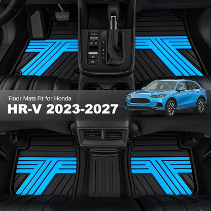 Floor Mats Fit for 2023-2027 Honda HRV Sport/LX/EX-L (Gasoline & Hybrid) & for Acura ADX 2025-2026, Custom Fit All Weather Protection Heavy Duty Anti-Slip Car Mats for HR-V, 1st & 2nd Row Black & Blue