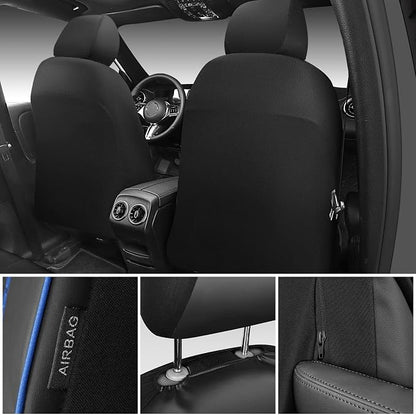 CAR PASS 3D Foam PU Leather Car Seat Covers Front Seats, Blue Faux Leather Front Seat Covers for Car, Universal Fit for SUV Truck Sedan Automotive, Armrest Airbag Compatible,Black and Blue