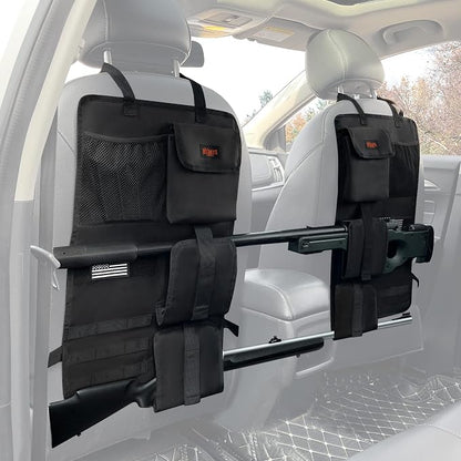 MYDAYS 2 Pack Tactical Seat Back Gun Rack, Camo Front Seat Gun Organizer with Molle Panel Vehicle Gun Holder for Hunting Rifles/Shotguns (Black)