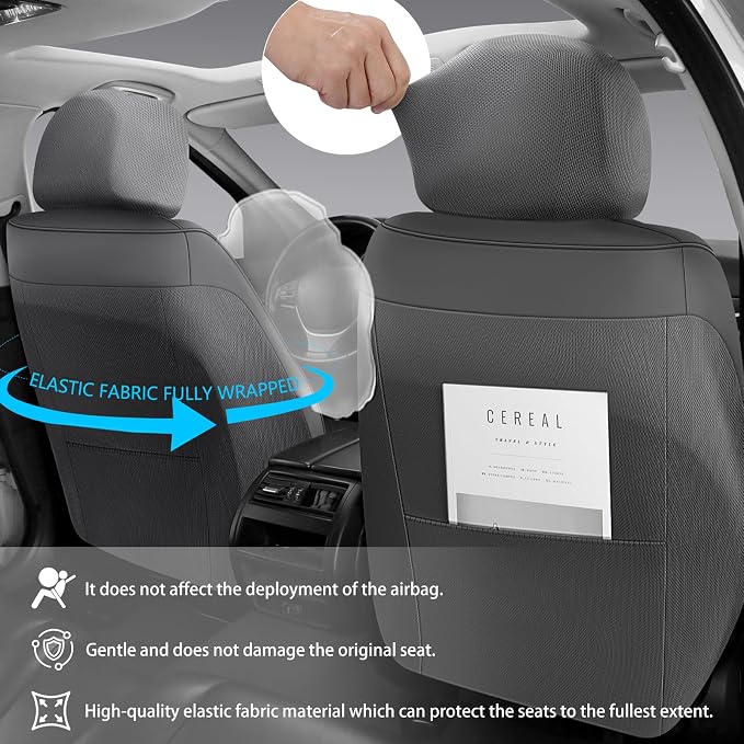 NS YOLO Leather Car Seat Covers Full Set,Universal Fit for Most Cars,SUVs and Sedans,Waterproof Luxury Leatherette Cushions, 5 Seats Protectors (Grey, Full Set-5 Seats(Front and Rear))