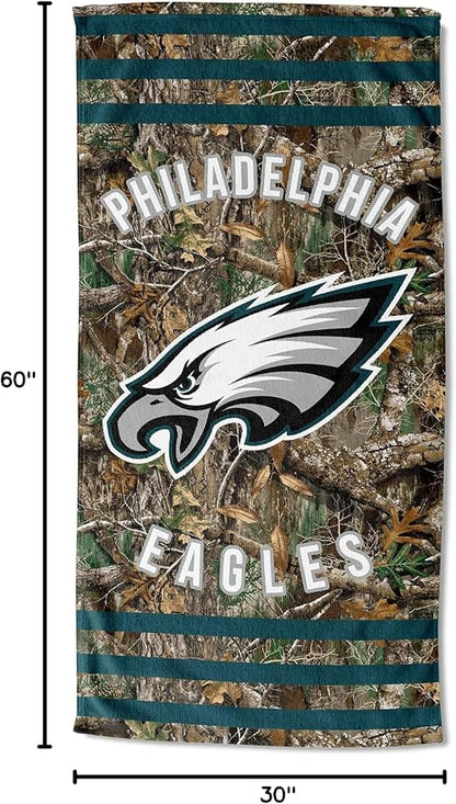 Northwest NFL Philadelphia Eagles Unisex-Adult Beach Towel, 30" x 60", Realtree Camo Stripes