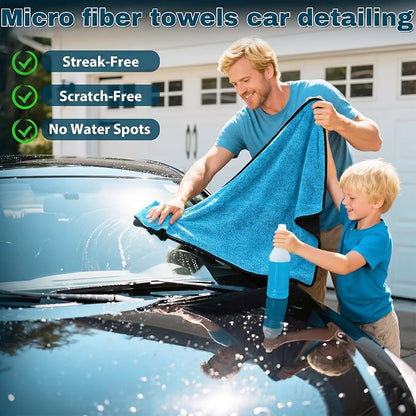 Aidoclip 4PCS Car Drying Towel Microfiber Detailing Kit - 36x24 in Car Towels Cleaning Supplies, Reusable Shammy Quick Dry Cloth for Carwash, for Auto, Boat, RV, Garage & Home (Blue)