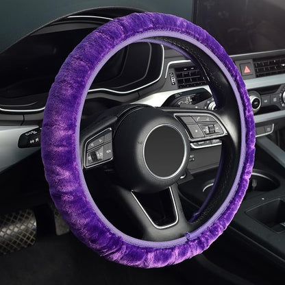 KAFEEK Purple Elastic Fuzzy Steering Wheel Cover, Microfiber Plush Steering Wheel Cover for Woman Girl,Winter Warm, Universal 15 inch