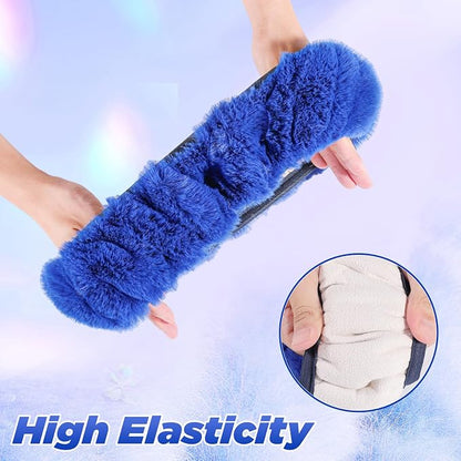 SEG Direct Furry Car Steering Wheel Cover with Fluffy Gear Shift Cover Soft Warm Non-Slip Car Decoration for Men Women Girls 2 PCS Set, Blue