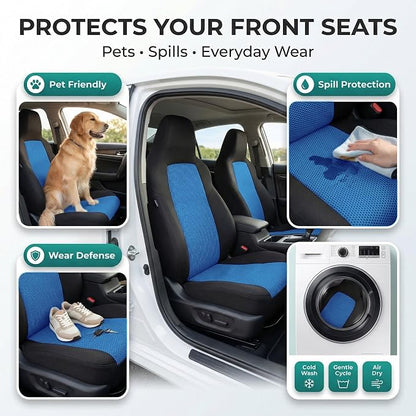 FH Group Automotive Car Seat Covers Blue Interior Front Seats Only Accessories High Back Combo Classic Cloth Car Seat Cover Front Set Universal Fit Cars Trucks and SUV Car Interior Accessories
