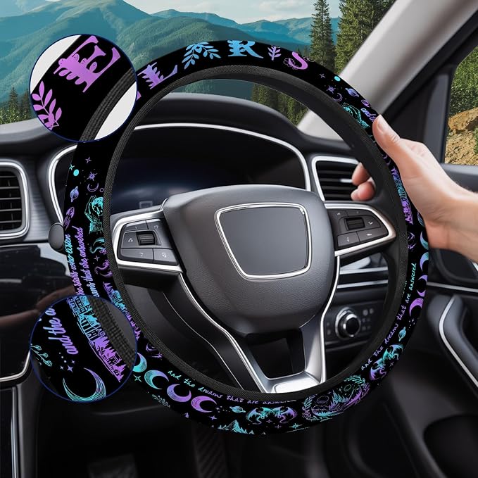 GENANY Velaris Night Court Steering Wheel Cover, Non Slip Polyester Car Wheel Protector for Car SUV Truck, Universal 15 Inch