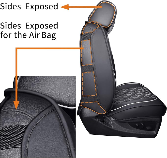 Front Seat Covers Chevy Silverado GMC Sierra Pickup Trail Boss Z71 Custom Fit 2007-2026 1500 2500HD 3500HD Crew Double Extended Cab Waterproof Leather Seat Protectors(2 PCS Front, Black-White)