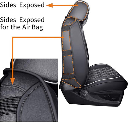 Front Seat Covers Chevy Silverado GMC Sierra Pickup Trail Boss Z71 Custom Fit 2007-2026 1500 2500HD 3500HD Crew Double Extended Cab Waterproof Leather Seat Protectors(2 PCS Front, Black-White)