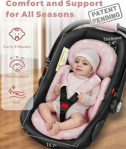 TinlyFinly Newborn Car Seat Insert, Head and Body Support, Reversible Infant Insert Compatible with Baby Carseat, Stroller, Mamaroo Swing, Rocker, Bouncer. Baby Car Seat Cushion - Pink Floral