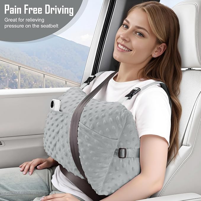 Post-Surgery Mastectomy Heart Chest Pillow with Pockets, Grey Comfort
