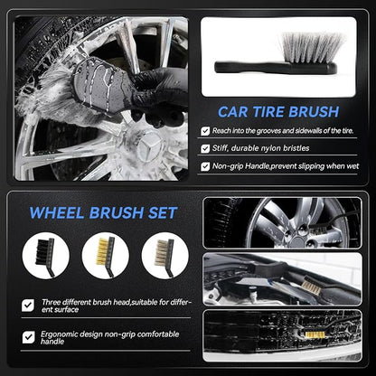 COOGEO 21Pcs Car Detailing Kit,Compelete Car Cleaning Kits Interior Cleaner with Detailing Brushes,Car Wash Kit with Cleaning Gel,Wash Mitt, Car Care Gift for Men