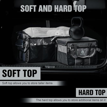 SugarFox Car Trunk Organizer for SUV - 63L+26L Modular Storage, Heavy-Duty, Foldable Waterproof, Soft & Hard Covers, Non-Slip, Multi-Compartment, Black M006
