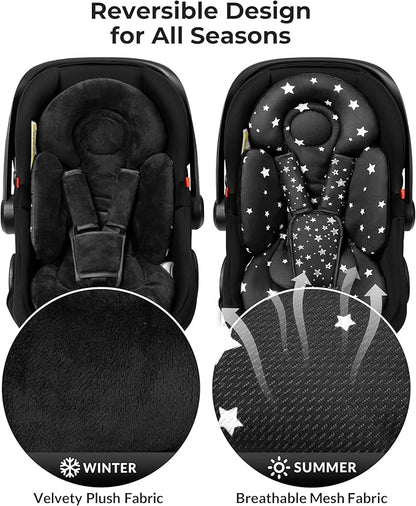 TinlyFinly Newborn Car Seat Insert, Head and Body Support, Reversible Infant Insert Compatible with Baby Carseat, Stroller, Mamaroo Swing, Rocker, Bouncer. Baby Car Seat Cushion - Black