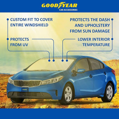 Goodyear Foldable Windshield Sunshade for Kia Forte 2014-2018, Car Accessories, Sunshade Cover, Sun Shade Car Windshield, Window Sun Blocker - GY008275