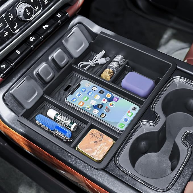 EDBETOS Center Console Organizer Tray Compatible with 2014-2018 Chevy Silverado/GMC Sierra 1500 Accessories 2015-2019 Silverado/Sierra 2500HD/3500HD Compartment Storage,Full Console w/Bucket Seat ONLY